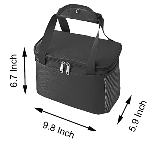 6L Thickened Black Reusable Insulated Lunch Bag for Student, Women and Men Travel Picnic and School Lunch Box (Small, Black)