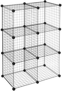 amazon basics 6-cube wire grid storage shelves, 14″ x 14″ stackable cubes, black