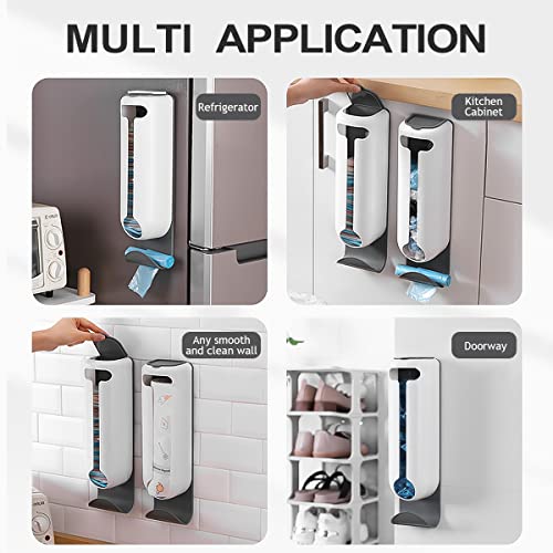 Plastic Bag Holder Wall Mount Adhesive, Grocery Bag Holder and Dispenser for Plastic Bags Home Kitchen Shopping Bags Carrier, White