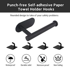 Self-Adhesive Paper Towel Holder - Punch-Free Paper Towel Rack - Stainless Steel Paper Towels Rolls with 4PCS Hooks Under Cabinet Wall Mount Paper Towel Bar for Kitchen, Pantry, Sink, Bathroom, Room