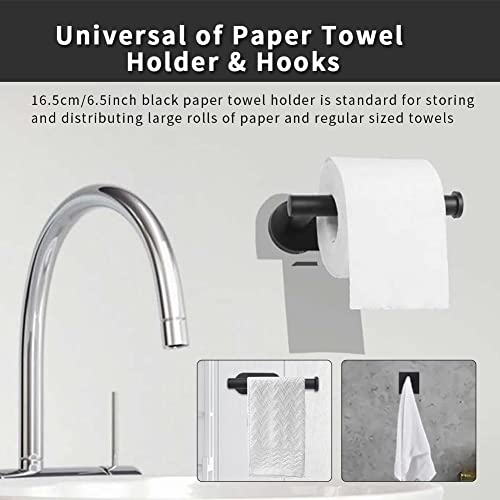 Self-Adhesive Paper Towel Holder - Punch-Free Paper Towel Rack - Stainless Steel Paper Towels Rolls with 4PCS Hooks Under Cabinet Wall Mount Paper Towel Bar for Kitchen, Pantry, Sink, Bathroom, Room