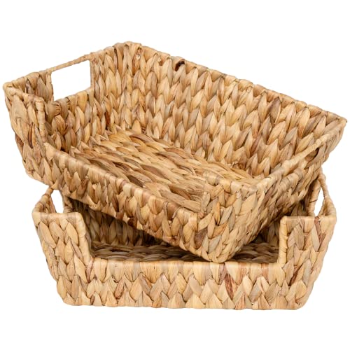 StorageWorks Water Hyacinth Open-Front Storage Basket, Wicker Storage Baskets for Shelves, Hand-Woven Bin with Handles, Kitchen Pantry Wicker Basket, 2 Pack