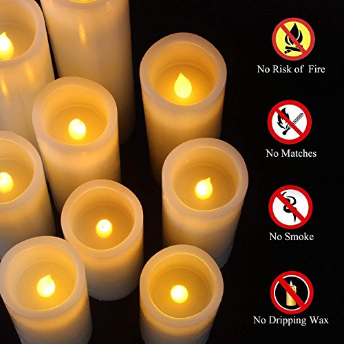 Vinkor Flameless Candles Battery Operated Candles 4" 5" 6" 7" 8" 9" Set of 9 Ivory Real Wax Pillar LED Candles with 10-Key Remote and Cycling 24 Hours Timer