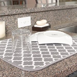 S&T INC. Absorbent, Reversible Microfiber Dish Drying Mat for Kitchen, 16 Inch x 18 Inch, White Trellis