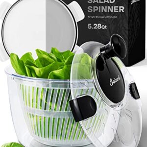 Joined Large Salad Spinner with Storage Lid, Drain, Bowl, and Colander - Quick and Easy Multi-Use Lettuce Spinner, Vegetable Dryer, Fruit Washer, Pasta and Fries Spinner - 5.28 Qt