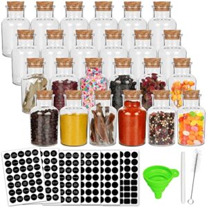 5oz glass bottles jars with cork lids,15 pack spice jars with labels,150ml kitchen storage jars glass canister for herbs,tea leaves,candy,seasoning,diy crafts,decorations