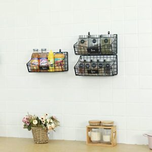 Over Cabinet Door Organizer, Storage Basket 3 Pack with Name Plate Hang Over the Door Railing Grid Panel for Kitchen Pantry Bathroom Laundry, Holds Shampoo Cleaning Supplies Spice Dish Soap