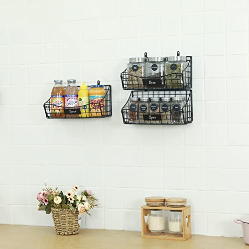 Over Cabinet Door Organizer, Storage Basket 3 Pack with Name Plate Hang Over the Door Railing Grid Panel for Kitchen Pantry Bathroom Laundry, Holds Shampoo Cleaning Supplies Spice Dish Soap