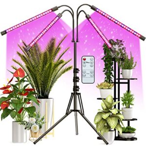 frenan grow light with stand, grow lights for indoor plants with red blue spectrum, 10 dimmable brightness, 4/8/12h timer, 3 switch modes, adjustable gooseneck, suitable for various plants growth