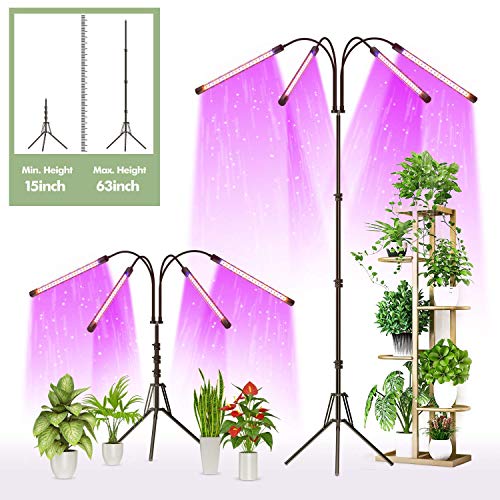 FRENAN Grow Light with Stand, Grow Lights for Indoor Plants with Red Blue Spectrum, 10 Dimmable Brightness, 4/8/12H Timer, 3 Switch Modes, Adjustable Gooseneck, Suitable for Various Plants Growth