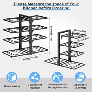 Pan Organizer Rack for Cabinet,8 Tiers Pots and Pans Organizer for Kitchen Organization & Storage, Height Adjustable Pot Lid Holders & Pan Rack ,Non-Slip Space Saving Pan Rack Holder（BLACK）