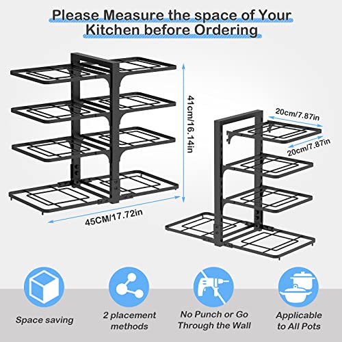 Pan Organizer Rack for Cabinet,8 Tiers Pots and Pans Organizer for Kitchen Organization & Storage, Height Adjustable Pot Lid Holders & Pan Rack ,Non-Slip Space Saving Pan Rack Holder（BLACK）