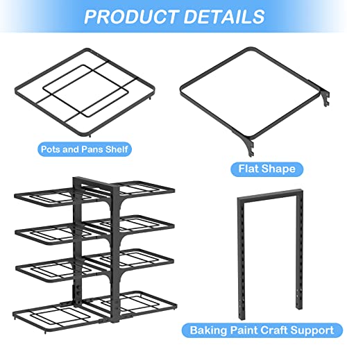 Pan Organizer Rack for Cabinet,8 Tiers Pots and Pans Organizer for Kitchen Organization & Storage, Height Adjustable Pot Lid Holders & Pan Rack ,Non-Slip Space Saving Pan Rack Holder（BLACK）