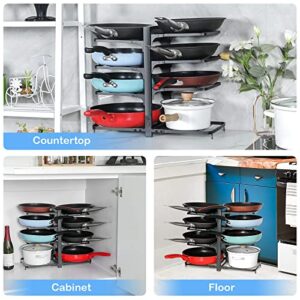 Pan Organizer Rack for Cabinet,8 Tiers Pots and Pans Organizer for Kitchen Organization & Storage, Height Adjustable Pot Lid Holders & Pan Rack ,Non-Slip Space Saving Pan Rack Holder（BLACK）