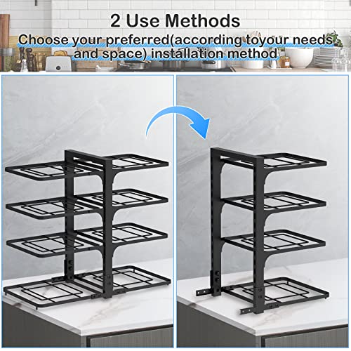 Pan Organizer Rack for Cabinet,8 Tiers Pots and Pans Organizer for Kitchen Organization & Storage, Height Adjustable Pot Lid Holders & Pan Rack ,Non-Slip Space Saving Pan Rack Holder（BLACK）