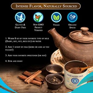 Blue Lotus Chai - Traditional Masala Chai - Makes 100 Cups - 3 Ounce Masala Spiced Chai Powder with Organic Spices - Instant Indian Tea No Steeping - No Gluten