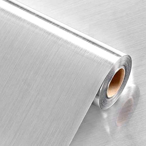 LiKiLiKi Stainless Steel Contact Paper 24" x 118" Self Adhesive Fridge Wallpaper Peel and Stick Backsplash Vinyl Refrigerator Wrap Metallic Contact Paper for Dishwasher RV Countertop Audio Covers