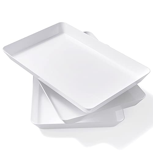 Lifewit Serving Tray Plastic for Party, 15" x 10" Platters for Serving Food, White Food Tray for Snacks, Food, Cookies, Set of 3, BPA Free