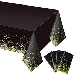 gexolenu 4 pack black and gold disposable plastic tablecloth for rectangle tables(54″ x 108″), disposable waterproof party table cover for birthday, gold table cloths for 2023 graduation parties
