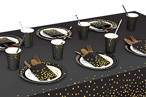 Gexolenu 4 Pack Black and Gold Disposable Plastic Tablecloth for Rectangle Tables(54" x 108"), Disposable Waterproof Party Table Cover for Birthday, Gold Table Cloths for 2023 Graduation Parties