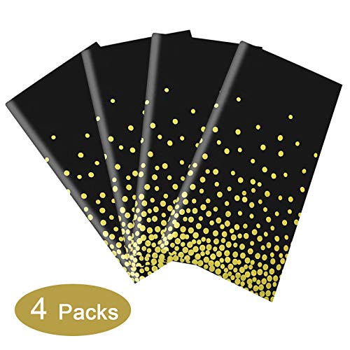 Gexolenu 4 Pack Black and Gold Disposable Plastic Tablecloth for Rectangle Tables(54" x 108"), Disposable Waterproof Party Table Cover for Birthday, Gold Table Cloths for 2023 Graduation Parties