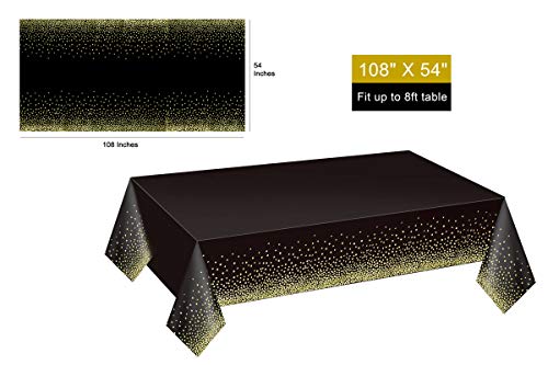 Gexolenu 4 Pack Black and Gold Disposable Plastic Tablecloth for Rectangle Tables(54" x 108"), Disposable Waterproof Party Table Cover for Birthday, Gold Table Cloths for 2023 Graduation Parties