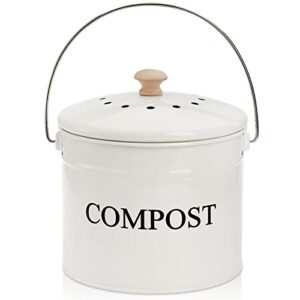 avla compost bin kitchen countertop, 1 gallon composter pail, food waste composting bucket, odorless trash keeper container, white scraps caddy with charcoal filter, carrying handle, lid
