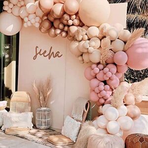 ysf 158pcs dusty rose pink balloon garland kit arch with gream peach, peach, apricot,and chrome champagne balloons neutral decorations for baby bridal shower, birthday party ballon wall