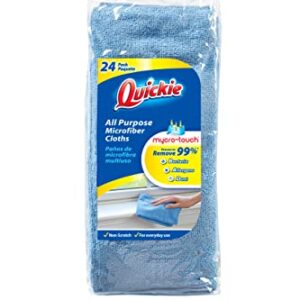 Quickie Microfiber Cleaning Cloth, 14 X 14 in., Blue, 24 Pack, Washable and Reusable, All-Purpose Towel/Wiper for Multi-Purpose Indoor/Outdoor Cleaning/Dusting/Polishing on Kitchen/Bathroom