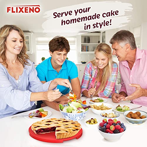 Flixeno Large Sturdy Red Round Cake Carrier Holder Up to 10 inch Multi Purpose Cover Five Section Serving Tray Keeper for Easily Hold & Transport Cakes Pies & Cupcakes with Collapsible Handles + 3 Extra Clips