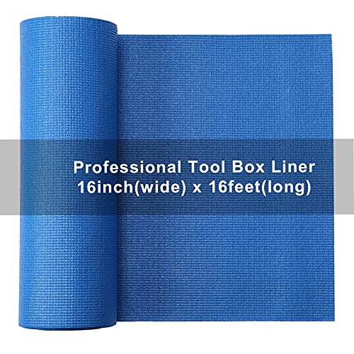 Mayouko Toolbox Drawer Liners, 16 Inch (W) x 16 Feet (L) x 3MM Thick, Professional Cabinet Shelf Liner, Easy Cut Draw Liner Mat, Perfect for Protecting Your Tools, Non-Slip, Blue,