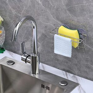 TESOT Sink Caddy Sponge Holder Dish Cloth Hanger 2 in 1 with Upgraded Suction Cups or Adhesive, SUS304 Stainless Steel, No Drilling, Silver