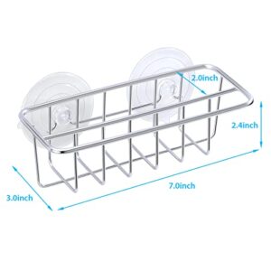 TESOT Sink Caddy Sponge Holder Dish Cloth Hanger 2 in 1 with Upgraded Suction Cups or Adhesive, SUS304 Stainless Steel, No Drilling, Silver