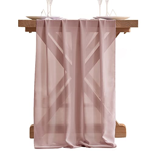 Socomi 10ft Dusty Rose Chiffon Table Runner 29x120 Inches Wedding Runner Sheer Bridal Shower Decorations