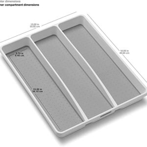 madesmart Antimicrobial Classic Large Utensil Tray Soft Grip, Non-Slip Kitchen Drawer, Multi-Purpose Home Organization, EPA Certified, 3 Compartments, White