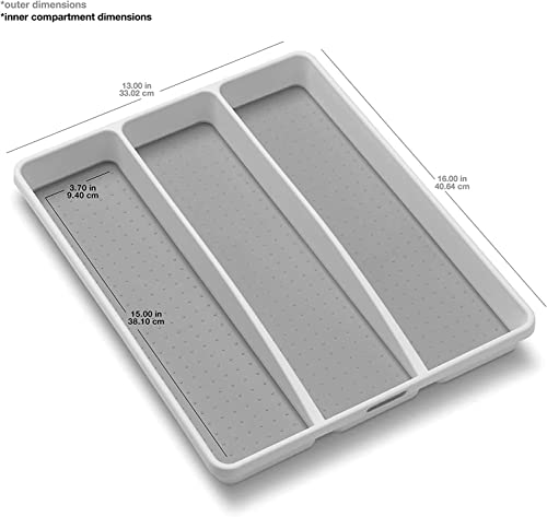 madesmart Antimicrobial Classic Large Utensil Tray Soft Grip, Non-Slip Kitchen Drawer, Multi-Purpose Home Organization, EPA Certified, 3 Compartments, White