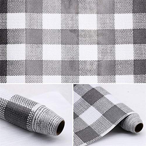 Self Adhesive Vinyl Faux Gingham Plaid Cloth Look Shelf Drawer Liner Paper for Dresser Cabinets Furniture Pantry Bookshelves Closet Shelving Table Countertop Crafts School Projects 17.7x78 Inch (Grey)