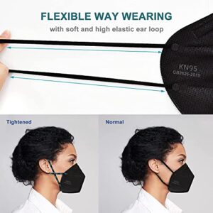 OPECTICID KN95 Face Mask 60 PCS, KN95 Masks Black Individually Wrapped Breathable 5-Layer Filter Efficiency≥95% Certified Disposable Face Masks