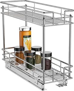 roomtec pull out cabinet organizer for narrow cabinet (7″ w x 21″ d), kitchen cabinet organizer and storage 2-tier cabinet pull out shelves under cabinet storage for kitchen, chrome