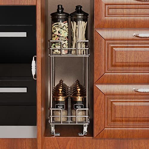 ROOMTEC Pull Out Cabinet Organizer for Narrow Cabinet (7" W X 21" D), Kitchen Cabinet Organizer and Storage 2-Tier Cabinet Pull Out Shelves Under Cabinet Storage for Kitchen, Chrome