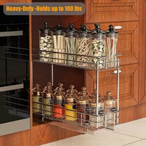 ROOMTEC Pull Out Cabinet Organizer for Narrow Cabinet (7" W X 21" D), Kitchen Cabinet Organizer and Storage 2-Tier Cabinet Pull Out Shelves Under Cabinet Storage for Kitchen, Chrome