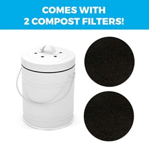 Cooler Kitchen 3 Liter White Countertop Compost Bin - Kitchen compost bin with EZ-No Lock Lid, Plastic Liner & Charcoal Filters - Sturdy Construction & Odor-Free Seal to Prevent Smell, Dishwasher Safe