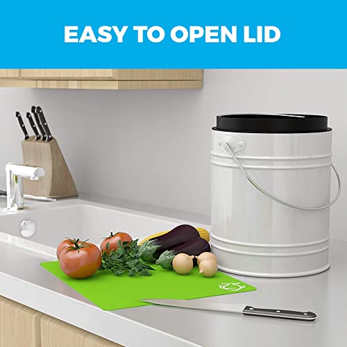 Cooler Kitchen 3 Liter White Countertop Compost Bin - Kitchen compost bin with EZ-No Lock Lid, Plastic Liner & Charcoal Filters - Sturdy Construction & Odor-Free Seal to Prevent Smell, Dishwasher Safe