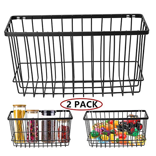 Over the Cabinet Door Organizer Holder, EINFAGOOD Wall Basket No Drilling with Adhesive Pads, 2 Pack Black(Door Baskets)