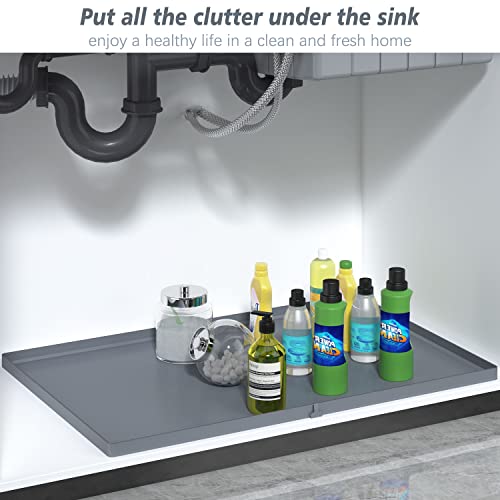 FUNXIM Under Sink Mat, Under Sink Liner For Kitchen Waterproof,Under Sink Mats 34" X 22" Silicone With Unique Drain Hole For Kitchen, Cabinets, Bathroom And Laundry Room (Gray)