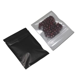 100 pcs mylar zipper lock bag food storage metallic matte foil airtight bags with front window plastic candy packaging pouch for zip flat heat seal lock resealable (7.5x10cm (3×3.9 inch), black)