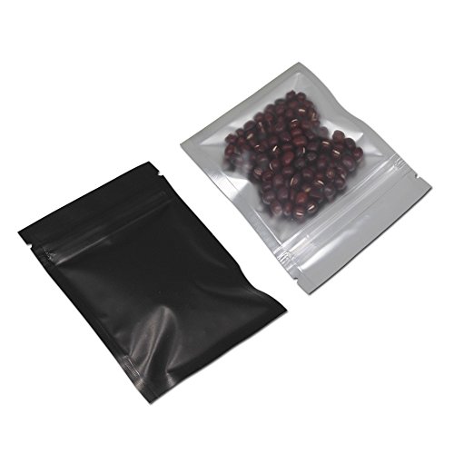 100 Pcs Mylar Zipper Lock Bag Food Storage Metallic Matte Foil Airtight Bags with Front Window Plastic Candy Packaging Pouch for Zip Flat Heat Seal Lock Resealable (7.5x10cm (3x3.9 inch), Black)