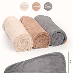 YFONG Microfiber Hair Towel 3 Pack, Hair Towel with Button, Super Absorbent Hair Towel Wrap for Curly Hair, Fast Drying Hair Wraps for Women, Anti Frizz Microfiber Towel