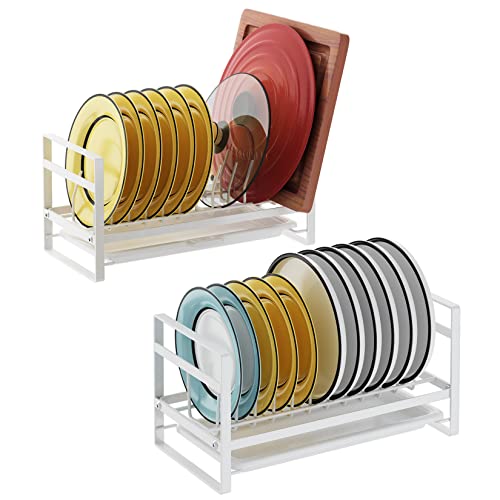 2 Plate Holders, Non-Slip Metal Cabinet Dish Rack Organizer for Kitchen, Countertop, Cupboard, Drawer, RV