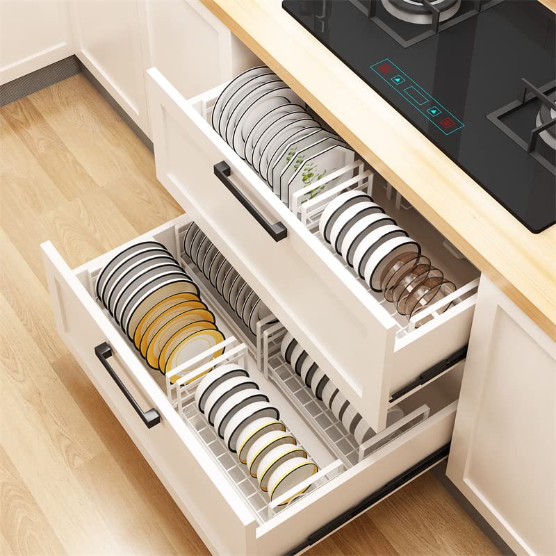 2 Plate Holders, Non-Slip Metal Cabinet Dish Rack Organizer for Kitchen, Countertop, Cupboard, Drawer, RV